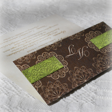Meghívó - Barna-zöld motívumos