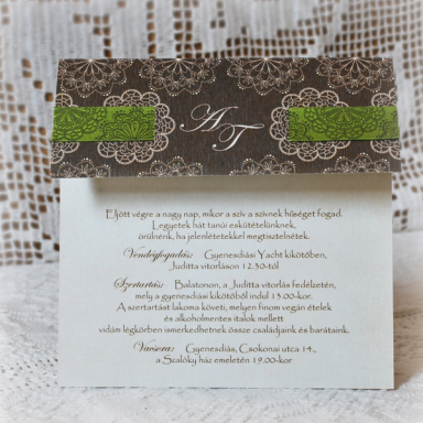 Meghívó - Barna-zöld motívumos